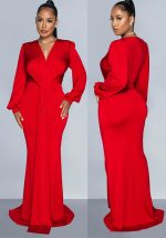 This Women Solid Sexy v Neck Pleated Maxi Dress Design Made Of High Quality Polyster And Spandex Material