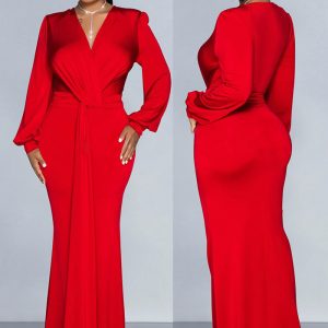 This Women Solid Sexy v Neck Pleated Maxi Dress Design Made Of High Quality Polyster And Spandex Material