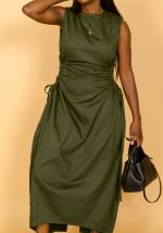 This Women Solid Sleeveless Cutout Dress Design Made Of High Quality Polyster And Spandex Material. It Is Stretchy