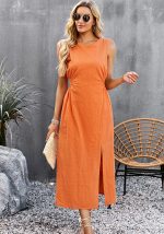 This Women Solid Summer Sleeveless Maxi Dress Design Made Of High Quality Polyster And Spandex Material. It Come With Good Stretch And Wearing Comfortable. Women¡¯s Midi Dresses Is Omnipotent And Suit For All Kinds Of Occasions - Daily Wear