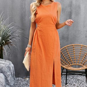 This Women Solid Summer Sleeveless Maxi Dress Design Made Of High Quality Polyster And Spandex Material. It Come With Good Stretch And Wearing Comfortable. Women¡¯s Midi Dresses Is Omnipotent And Suit For All Kinds Of Occasions - Daily Wear