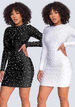 This Women Solid Winter Beaded Long Sleeve Bodycon Dress Design Made Of High Quality Polyster And Spandex Material. It Come With Good Stretch And Wearing Comfortable And Feeling Freedom. The Tight And Fitted Dress Is The Most Popular Options From Party Girls. Shop Bodycon Dresses At Global Lover And Find Amazing Designs Sequins