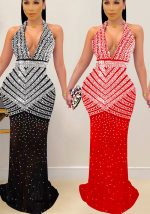 This Women Solid Mesh Beaded Sleeveless Maxi Dress Design Made Of High Quality Polyster And Spandex Material