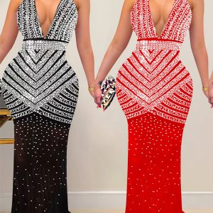 This Women Solid Mesh Beaded Sleeveless Maxi Dress Design Made Of High Quality Polyster And Spandex Material