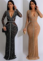 This Women Solid Mesh Beaded Dress Design Made Of High Quality Polyster And Spandex Material