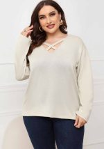 This Women Beige V-neck Casual V-neck Full Sleeves Lace Up Regular Plus Size Tops made of comfortable and elastic fabric. It is wholesale sexy plus size tops for women. With the gradual rise of feminist awareness