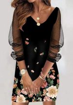 This Women Black V-neck Long Sleeve Lace Casual Dresses design made of high quality polyster and spandex material. It is stretchy