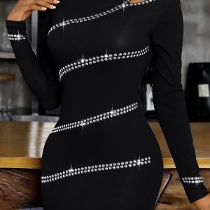 This Women Black O-Neck Long Sleeve Mini Club Dresses design made of high quality polyster and spandex material