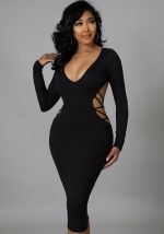 This Women Black V-neck Full Sleeves Midi Bodycon Dresses design made of high quality polyster and spandex material. It come with good stretch and wearing comfortable and feeling freedom. The Solid Hollow Out Sexy tight and fitted dress is the most popular options from party girls. Shop bodycon dresses at global lover and find amazing designs sequins