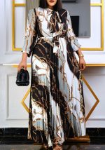 This Women Black Vintage Bow Full Sleeves Chain Print Belted Maxi Pleated Plus Size Dresses made of soft and elastic fabric. Global Lover wholesale plus size dresses and hope curvy ladies find here a warm and exciting place to shop affordable curvy dresses online - plus size casual