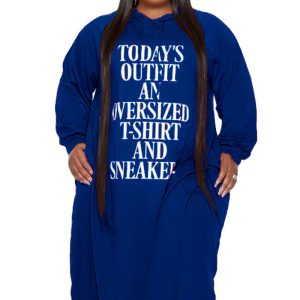 This Women Blue Casual Hooded Full Sleeves Letter Print Midi Loose Plus Size Dresses made of soft and elastic fabric. Global Lover wholesale plus size dresses and hope curvy ladies find here a warm and exciting place to shop affordable curvy dresses online - plus size casual