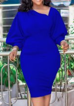 This Women Blue Slash Neck Full Sleeves Pencil Office Dresses design made of high end polyster and spandex material