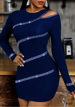 This Women Blue O-Neck Long Sleeve Mini Club Dresses design made of high quality polyster and spandex material