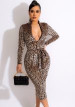 This Women Brown V-neck Full Sleeves Zippers Sheath Midi Dresses design made of high quality polyster and spandex material. It come with good stretch and wearing comfortable. Women¡¯s midi dresses is omnipotent and suit for all kinds of occasions - daily wear