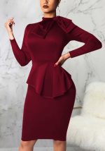 This Women Burgunry Bow Long Sleeve Office Dresses design made of high end polyster and spandex material