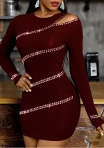 This Women Burgunry O-Neck Long Sleeve Mini Club Dresses design made of high quality polyster and spandex material