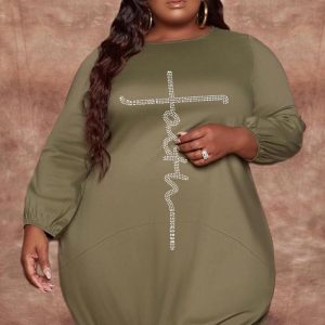 This Women Green O-Neck Full Sleeves Letter Print Plus Size Dresses made of soft and elastic fabric. Global Lover wholesale plus size dresses and hope curvy ladies find here a warm and exciting place to shop affordable curvy dresses online - plus size casual