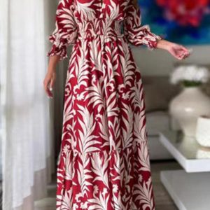 This Women Spring Long Sleeve Bohemian Print Maxi Dress Design Made Of High Quality Polyster And Spandex Material