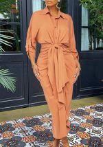 This Women Orange Turn-down Collar Full Sleeves Slit Midi Dresses design made of high quality polyster and spandex material. It come with good stretch and wearing comfortable. Women¡¯s midi dresses is omnipotent and suit for all kinds of occasions - daily wear