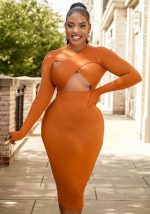 This Women Orange O-Neck Full Sleeves Midi Club Dresses design made of high quality polyster and spandex material