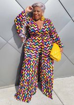 This Women Printed V-neck Full Sleeves Loose Plus Size Jumpsuit design made of high quality polyster and spandex material. It is stretchy