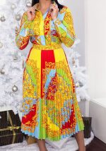 This Women Printed Turn-down Collar Full Sleeves Maxi Dresses design made of high quality polyster and spandex material