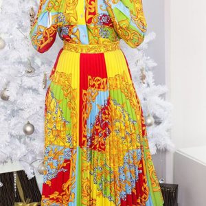 This Women Printed Turn-down Collar Full Sleeves Maxi Dresses design made of high quality polyster and spandex material