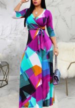 This Women Purple V-neck Full Sleeves Belted Maxi Dresses design made of high quality polyster and spandex material