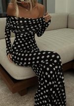 This Women Spring Summer Mesh Polka Dot Off Shoulder Dress Design Made Of High Quality Polyster And Spandex Material