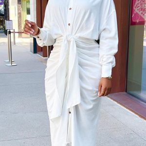 This Women White Turn-down Collar Full Sleeves Slit Midi Dresses design made of high quality polyster and spandex material. It come with good stretch and wearing comfortable. Women¡¯s midi dresses is omnipotent and suit for all kinds of occasions - daily wear