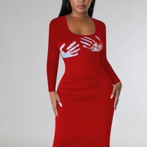 This Women Square Neck Print Solid Dress Design Made Of High Quality Polyster And Spandex Material. It Is Stretchy