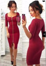 This Women Square Neck Zipper Solid Three Quarter Sleeve Dress Design Made Of High Quality Polyster And Spandex Material. It Come With Good Stretch And Wearing Comfortable And Feeling Freedom. The Tight And Fitted Dress Is The Most Popular Options From Party Girls. Shop Bodycon Dresses At Global Lover And Find Amazing Designs Sequins