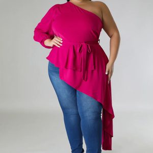 This Women Style Irregular One Shoulder Long Sleeve Sexy Top Made Of Comfortable And Elastic Fabric. It Is Wholesale Sexy Plus Size Tops For Women. With The Gradual Rise Of Feminist Awareness