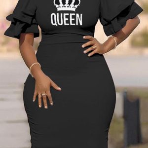 This Women Black Casual O-Neck Half Sleeves Letter Print Ruffles Mini Pencil Plus Size Dresses made of soft and elastic fabric. Global Lover wholesale plus size dresses and hope curvy ladies find here a warm and exciting place to shop affordable curvy dresses online - plus size casual