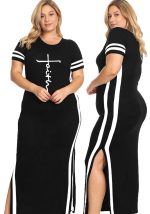 This Women Black Casual O-Neck Short Sleeves Letter Print Ripped Maxi Pencil Plus Size Dresses made of soft and elastic fabric. Global Lover wholesale plus size dresses and hope curvy ladies find here a warm and exciting place to shop affordable curvy dresses online - plus size casual