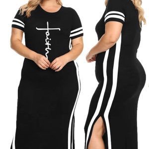 This Women Black Casual O-Neck Short Sleeves Letter Print Ripped Maxi Pencil Plus Size Dresses made of soft and elastic fabric. Global Lover wholesale plus size dresses and hope curvy ladies find here a warm and exciting place to shop affordable curvy dresses online - plus size casual