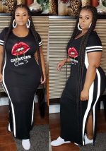 This Women Black Casual O-Neck Short Sleeves Lip Print Slit Plus Size Dresses made of soft and elastic fabric. Global Lover wholesale plus size dresses and hope curvy ladies find here a warm and exciting place to shop affordable curvy dresses online - plus size casual