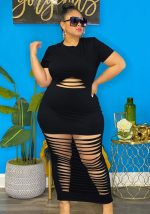 This Women Black Casual O-Neck Short Sleeves Solid Ripped Hollow Out Midi Plus Size Dresses made of soft and elastic fabric. Global Lover wholesale plus size dresses and hope curvy ladies find here a warm and exciting place to shop affordable curvy dresses online - plus size casual