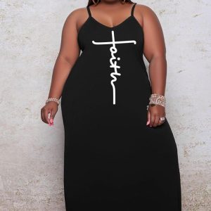 This Women Black Casual Strap Sleeveless Letter Print Pockets Maxi Loose Plus Size Dresses made of soft and elastic fabric. Global Lover wholesale plus size dresses and hope curvy ladies find here a warm and exciting place to shop affordable curvy dresses online - plus size casual