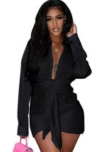 This Women Black Turn-down Collar Full Sleeves Belted Straight Casual Dresses design made of high quality polyster and spandex material. It is stretchy