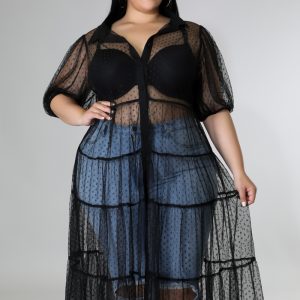 This Women Black Turn-down Collar Casual Turn-down Collar Puff Sleeve Dot Print X-Long Plus Size Tops made of comfortable and elastic fabric. It is wholesale sexy plus size tops for women. With the gradual rise of feminist awareness