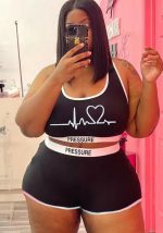 This Women Black Casual U-neck Sleeveless Print Vest Plus Size Two Piece design and made of comfortable and elastic fabric. wholesale plus size two piece sets is a must-have item for curvy ladies. Two piece sets can either be worn together or individually