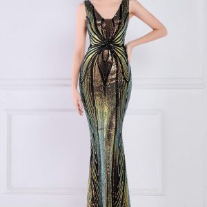 This Women Black V-neck Sleeveless Patchwork Sequined Mermaid Evening Dresses design made of good quality polyster and spandex material