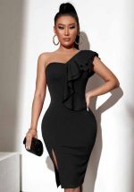 This Women Black Slash Neck Sleeveless Cascading Ruffle Sheath Midi Dresses design made of high quality polyster and spandex material. It come with good stretch and wearing comfortable. Women¡¯s midi dresses is omnipotent and suit for all kinds of occasions - daily wear