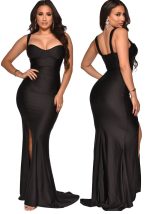 This Women Black Strap Sleeveless Solid Silt Evening Dresses design made of good quality polyster and spandex material