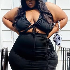 This Women Black Sexy Halter Sleeveless High Waist Solid Lace Up Skinny Plus Size Two Piece design and made of comfortable and elastic fabric. wholesale plus size two piece sets is a must-have item for curvy ladies. Two piece sets can either be worn together or individually