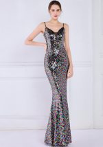 This Women Black Strap Sleeveless Sequined Mermaid Dresses