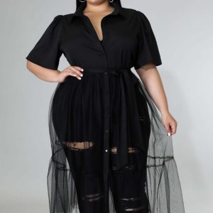 This Women Black Turn-down Collar Streetwear Turn-down Collar Half Sleeves Patchwork Belted X-Long Plus Size Tops made of comfortable and elastic fabric. It is wholesale sexy plus size tops for women. With the gradual rise of feminist awareness