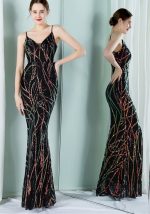 This Women Black Strap Sleeveless Striped Print Sequined Evening Dresses design made of good quality polyster and spandex material