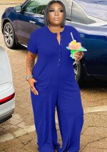 This Women Blue O-Neck Short Sleeves Loose Plus Size Jumpsuit design made of high quality polyster and spandex material. It is stretchy